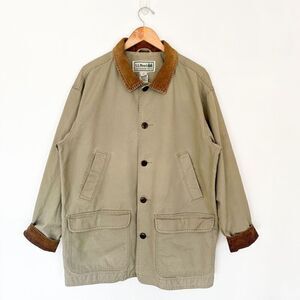 L.L. Bean Vintage Unisex Oversized Tan Canvas Corduroy Collar Cuff Barn Chore Co